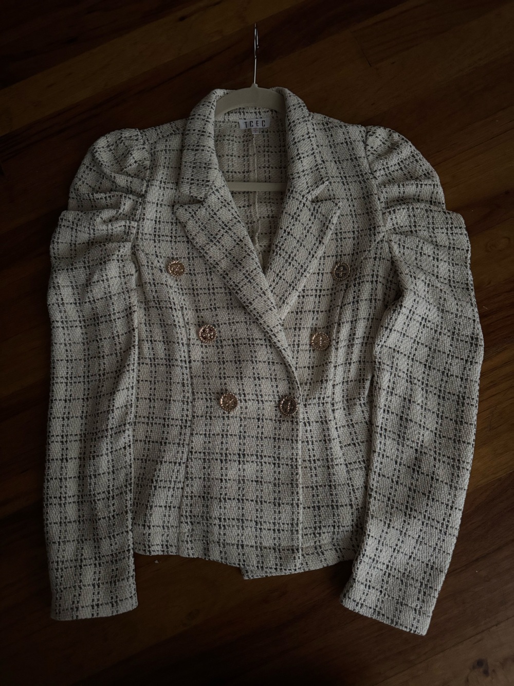 TCEC Plaid Tweed Double-Breasted Blazer